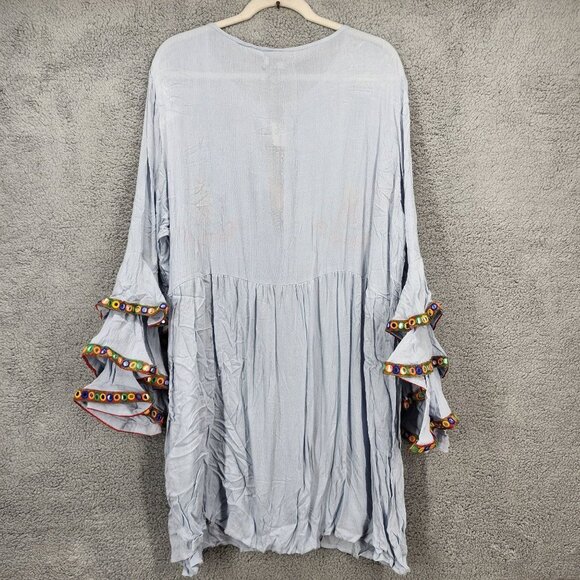 Alice & You Women's Size 22 Blue Embroidered Bell Sleeve Boho Knee Length Dress - Picture 6 of 10